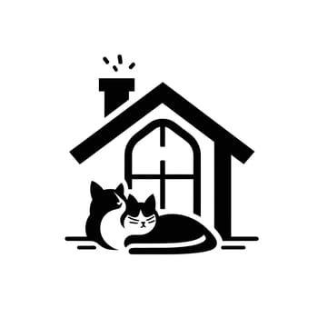 Black and white icon of cat and house. High quality photo. Home is where the cat is.