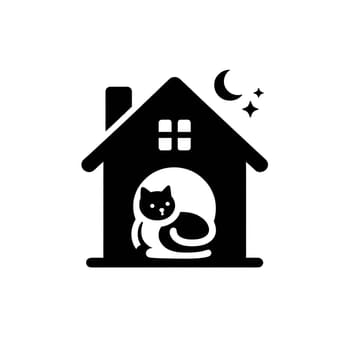 Black and white icon of cat and house. High quality photo. Home is where the cat is.