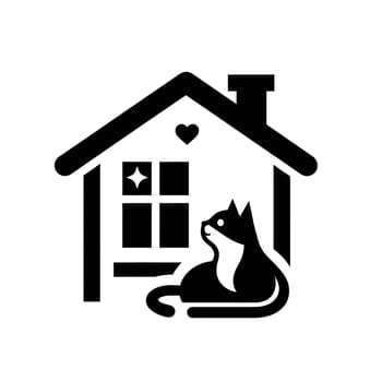 Black and white icon of cat and house. High quality photo. Home is where the cat is.