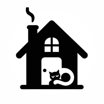 Black and white icon of cat and house. High quality photo. Home is where the cat is.