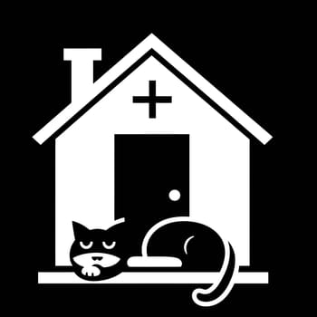 Black and white icon of cat and house. High quality photo. Home is where the cat is.