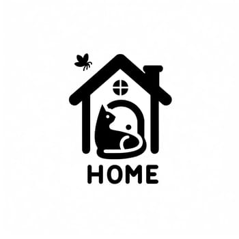 Black and white icon of cat and house. High quality photo. Home is where the cat is.