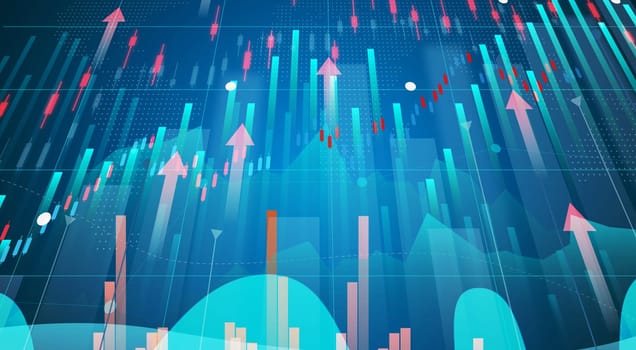 Financial chart with growing indicators, growth dynamics in business. High margin. Blue background