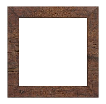 Empty square wooden frame made from old oak on isolated background