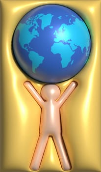 Man holding a planet above his head, 3D rendering illustration