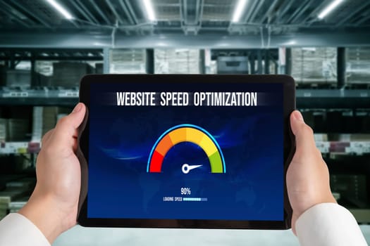 Computer software evaluating website loading speed. Concept of improving website loading speed snugly.