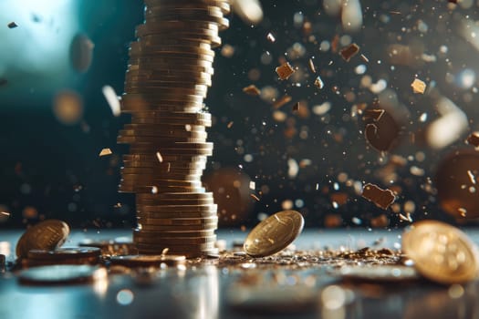 Economic downturn, debt crisis and market crash concept shown by shattering coins AIG41