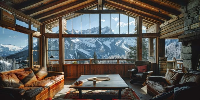 Elegant retreat with panoramic views, natural light, luxurious wooden interior, serene atmosphere for relaxation AIG59