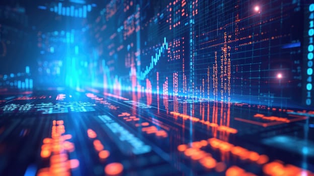 Abstract financial graph with colorful color or stock market chart trading exchanging rates. Money currency rate exchanging statistic graph report changing price management. Innovation. AIG42.