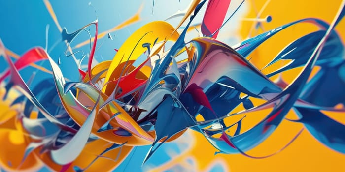 The background is a gradient of dark blue and black with sparkly light-colored dots scattered throughout. Modern art geometry shape or abstract art with colorful vibrant color. Trendy pattern. AIG42.