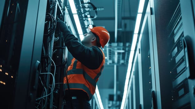 A man works on server in data center AIG41