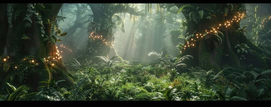 Enjoy a breathtaking view of a magical forest with tall trees and early light seeping through the branches AIG59