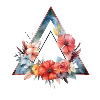 Fragrant and colorful flower frame arrange in geometric shape put wreath on white background emphasize the beautiful color of blossom, vivid and charming perfect for relaxed poster. AIG35.