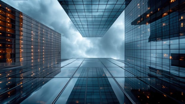 Tall buildings against cloudy sky. A symmetrical masterpiece. AIG41