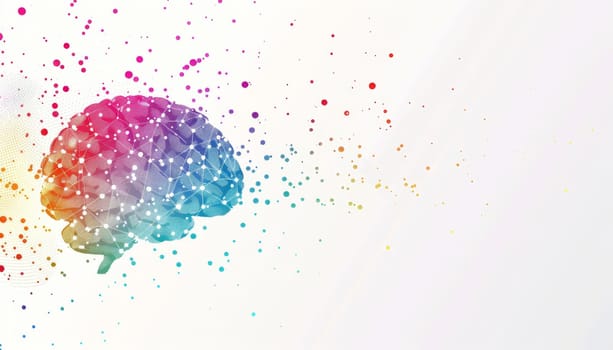 A colorful brain with many dots surrounding it by AI generated image.