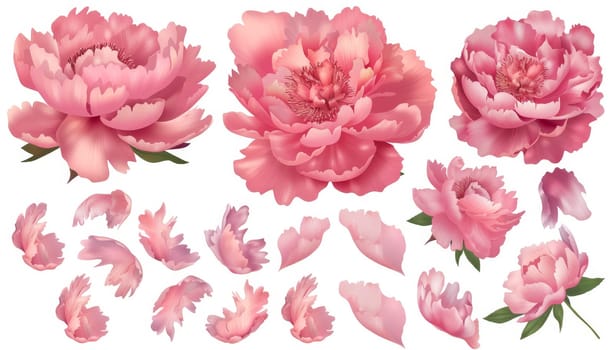 A set of three pink flowers with petals and stems. The flowers are arranged in a way that they look like they are falling apart. The image has a melancholic and nostalgic mood