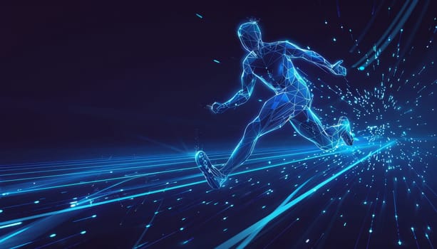 A man is running on a track with a blue background by AI generated image.