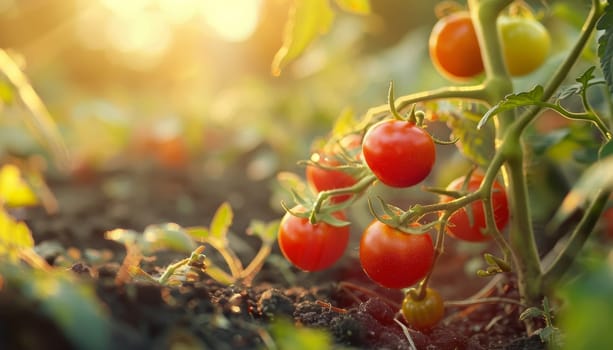 A close up of a tomato plant with three ripe tomatoes on it by AI generated image.