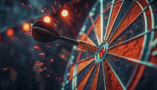 A red arrow is shot at a dartboard by AI generated image.