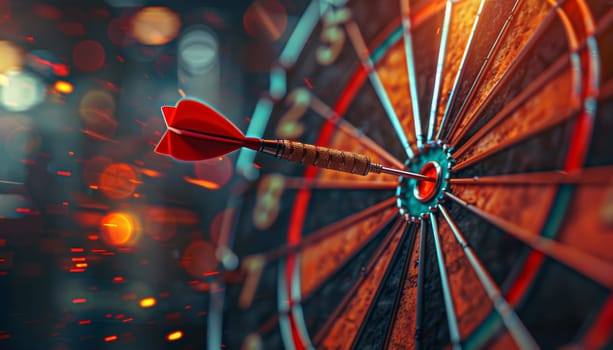 A red arrow is shot at a dartboard by AI generated image.