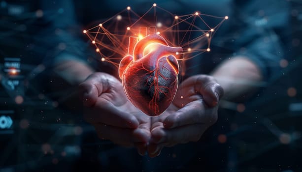 A person is holding a heart in their hand by AI generated image.