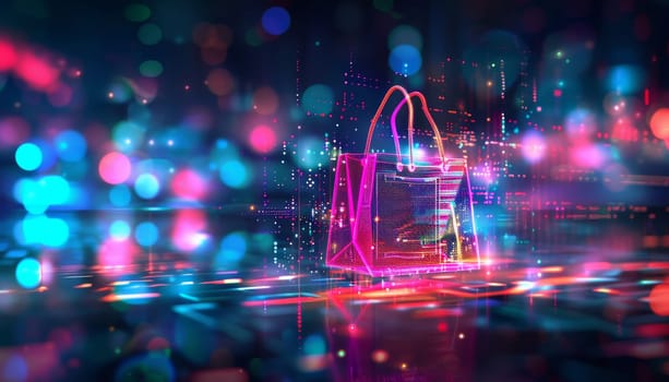 A bag is displayed in a bright, colorful background by AI generated image.