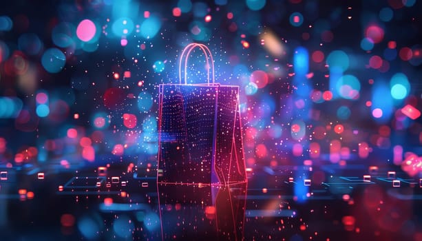 A bag is displayed in a bright, colorful background by AI generated image.