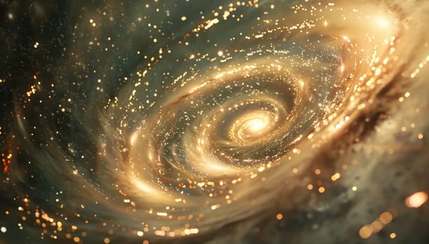 A spiral galaxy with a bright yellow center. The spiral is filled with stars and dust, and the colors are vibrant and intense. Concept of wonder and awe at the vastness and beauty of the universe