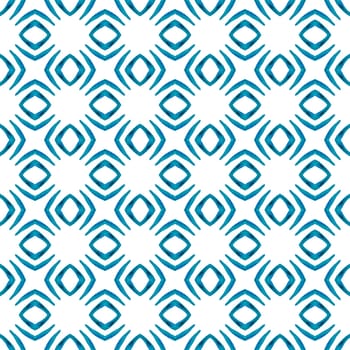 Ikat repeating swimwear design. Blue noteworthy boho chic summer design. Watercolor ikat repeating tile border. Textile ready incredible print, swimwear fabric, wallpaper, wrapping.