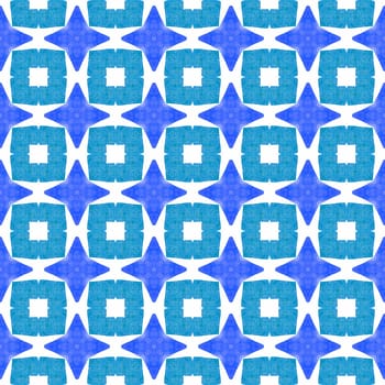 Watercolor ikat repeating tile border. Blue nice boho chic summer design. Ikat repeating swimwear design. Textile ready admirable print, swimwear fabric, wallpaper, wrapping.