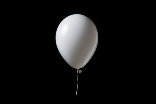 Closeup view single realistic white balloon isolated on black background. Generated AI.