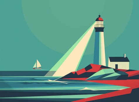Lighthouse and sailboats in scenic coastal view with nautical theme for travel and adventure enthusiasts