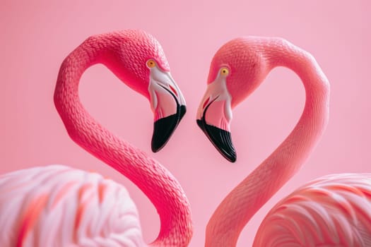 Romantic flamingos forming heart shape on pink background love, nature, wildlife, valentine's day wildlife, affection, romantic gesture, heart, pink aesthetic, bird watching