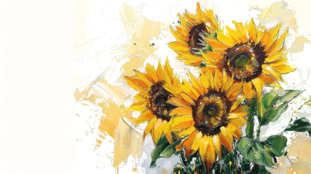 Vivid sunflowers blooming in a field under the bright sunlight, nature, yellow, petals, beauty, art, countryside, flora