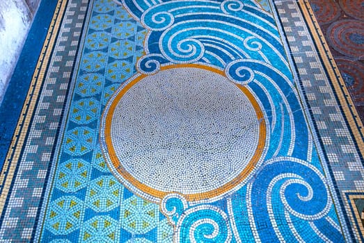 BRIARE, LOIRET, FRANCE, MAY 06, 2022 : pavement mosaic details on ground floor of Saint Etienne church