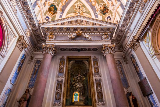 SCICLI, SICILY, ITALY, JUNE 20, 2018 : architectural details of San Bartolomeo church, june 20, 2018,  in Scicli, sicily, italy