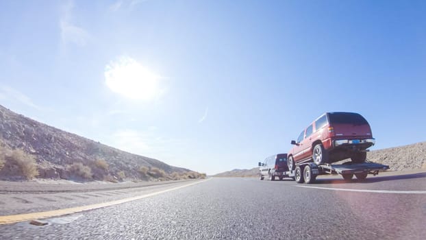 HWY 15, California, USA-December 3, 2022-Embarking on a road trip from Nevada to California, driving on Highway 15 during the day offers scenic views and an exciting journey between states.