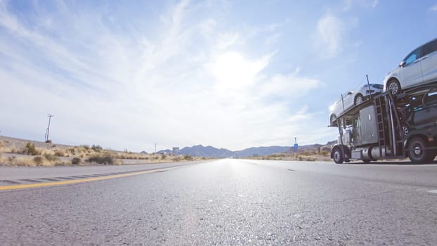 HWY 15, California, USA-December 3, 2022-Embarking on a road trip from Nevada to California, driving on Highway 15 during the day offers scenic views and an exciting journey between states.