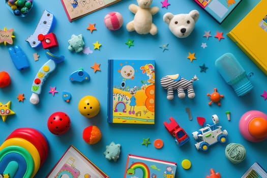 A vibrant collection of childrens books and toys, perfect for creating a playful and educational environment in a bookstore or learning center.