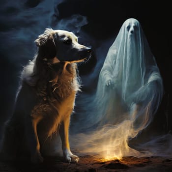 Ghost Dog Behind Labrador Retriever. High quality photo. Ghost of pet