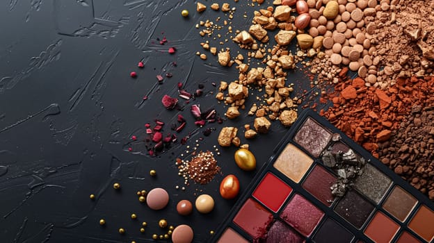 Make-up cosmetic product, beauty products and cosmetics swatch sample flatlay, various makeup brand tools as glamour fashion night out background idea