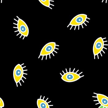 Hand Drawn Eye Doodles Seamless Pattern. Perfect for Wallpapers, Web Page Backgrounds, Surface Textures, Textile.