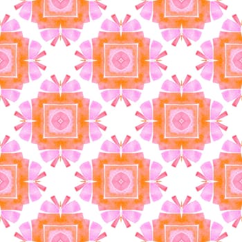 Medallion seamless pattern. Orange noteworthy boho chic summer design. Watercolor medallion seamless border. Textile ready appealing print, swimwear fabric, wallpaper, wrapping.
