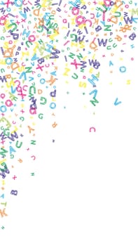 Scattered letters of latin alphabet. Colorful childish floating characters of English language. Foreign languages study concept. Back to school banner .