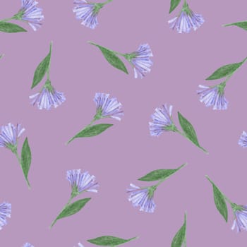 Simple Cornflower Floral Seamless Pattern on a Pink Background. Hand Drawn Simple Cornflower Digital Paper. Wild Meadow Flowers Drawn by Colored Pencils.