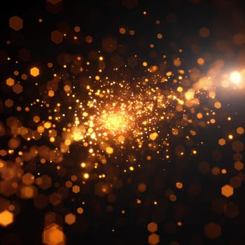 Abstract bokeh with sparkling lights, glimmering amber glows, and shimmering patterns of radiance