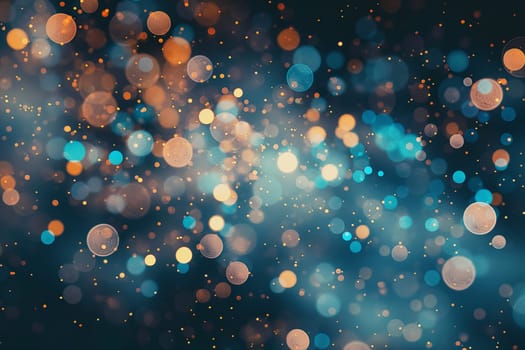 Abstract bokeh lights and sparkle circles create a festive and colorful background at night