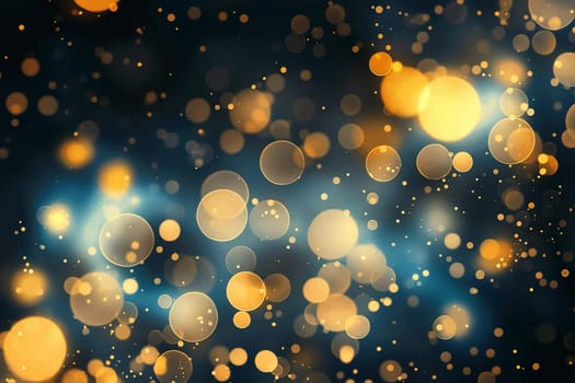 Abstract bokeh lights glow with golden sparkle and blurry bright illuminate festive background