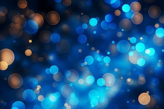 Bokeh lights in blue abstract blur creating a glowing background with colorful circles and sparkle