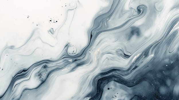Abstract fluid art with marble patterns of black, white, and gray ink creating a stylish wave texture